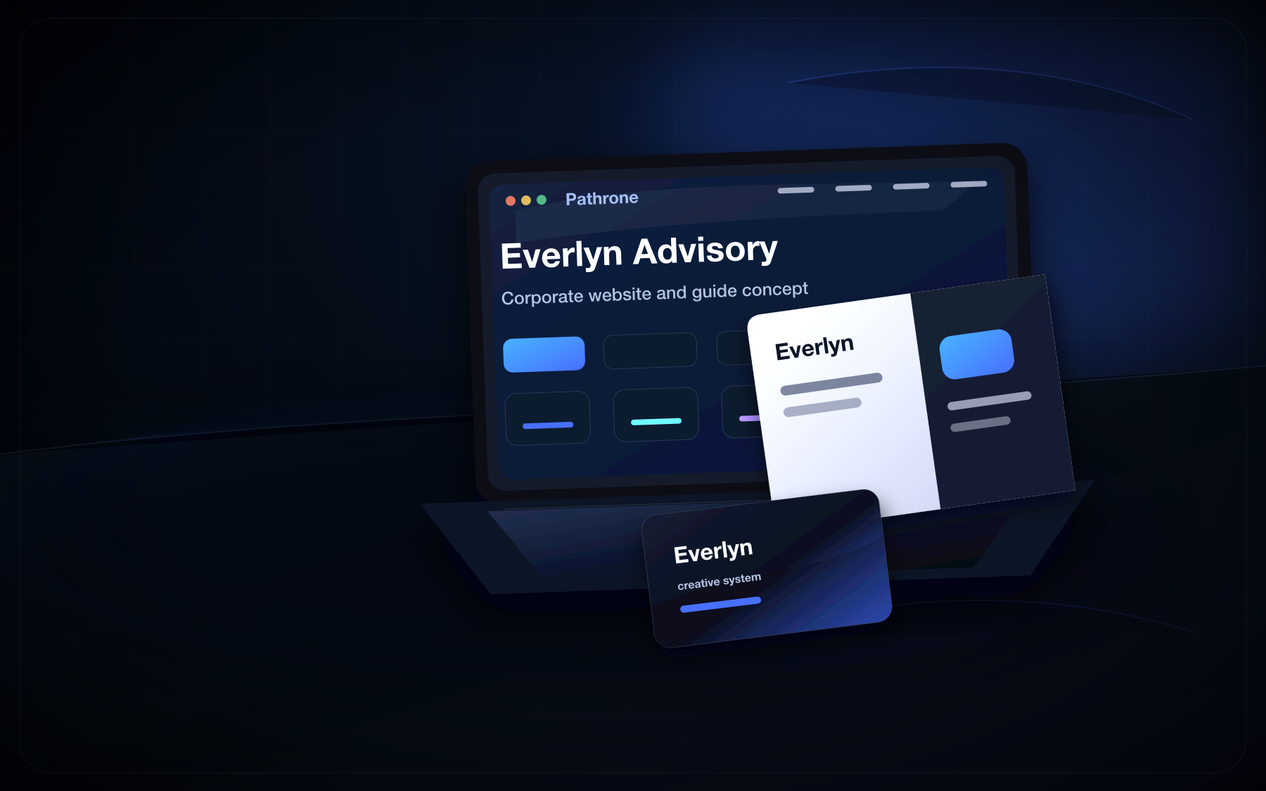 Custom Pathrone sector communication mockup with professional website and brand materials.